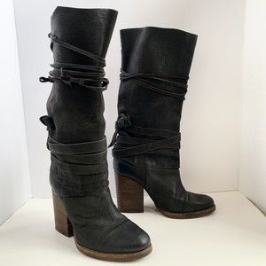 Free People Royal Rush Wrap Black Leather Boots